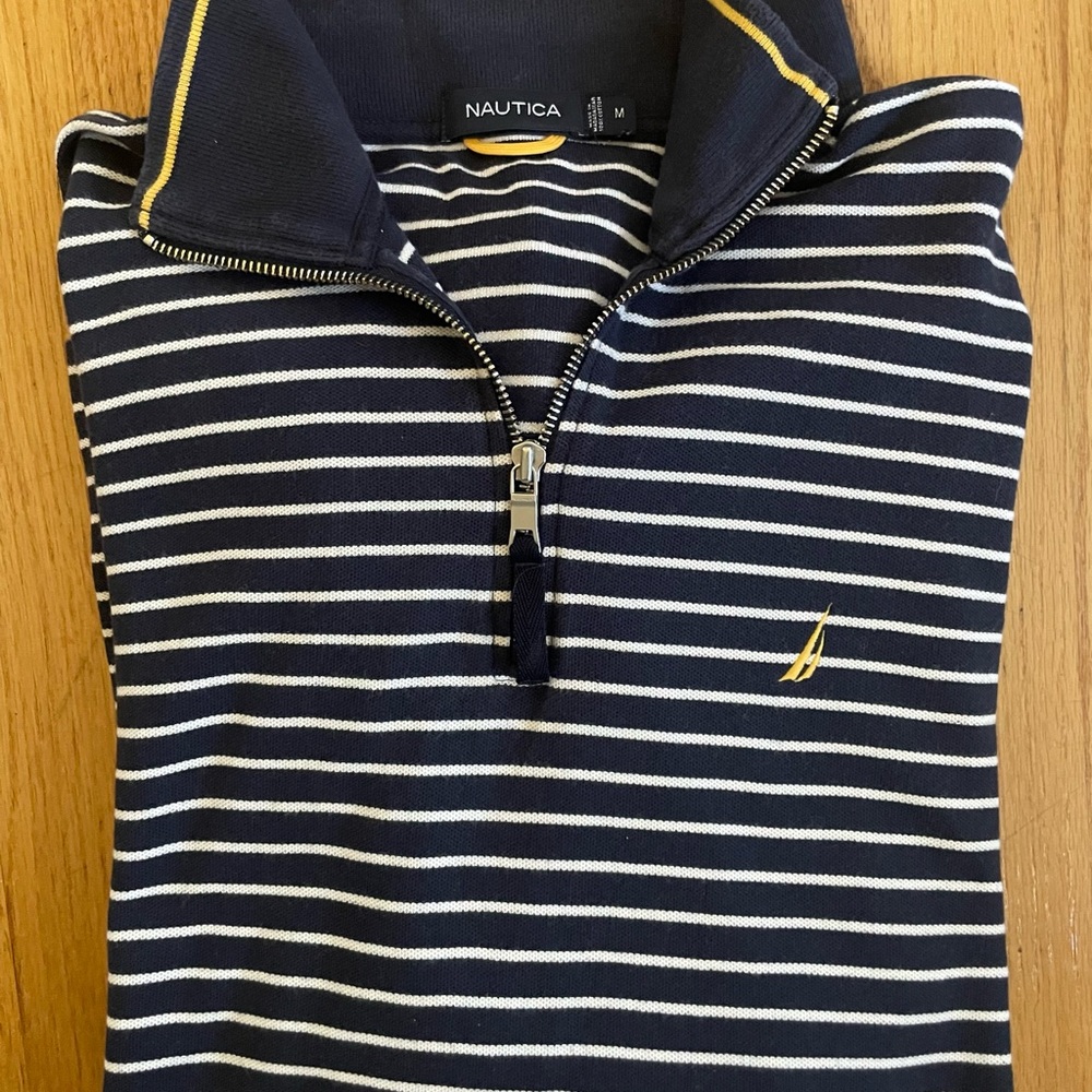 Nautica Navy and White Striped Sweater